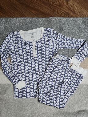 Roller Rabbit Kids Hathi Elephant Pajamas Set Blue White Sz 12 EUC Luxury PJs